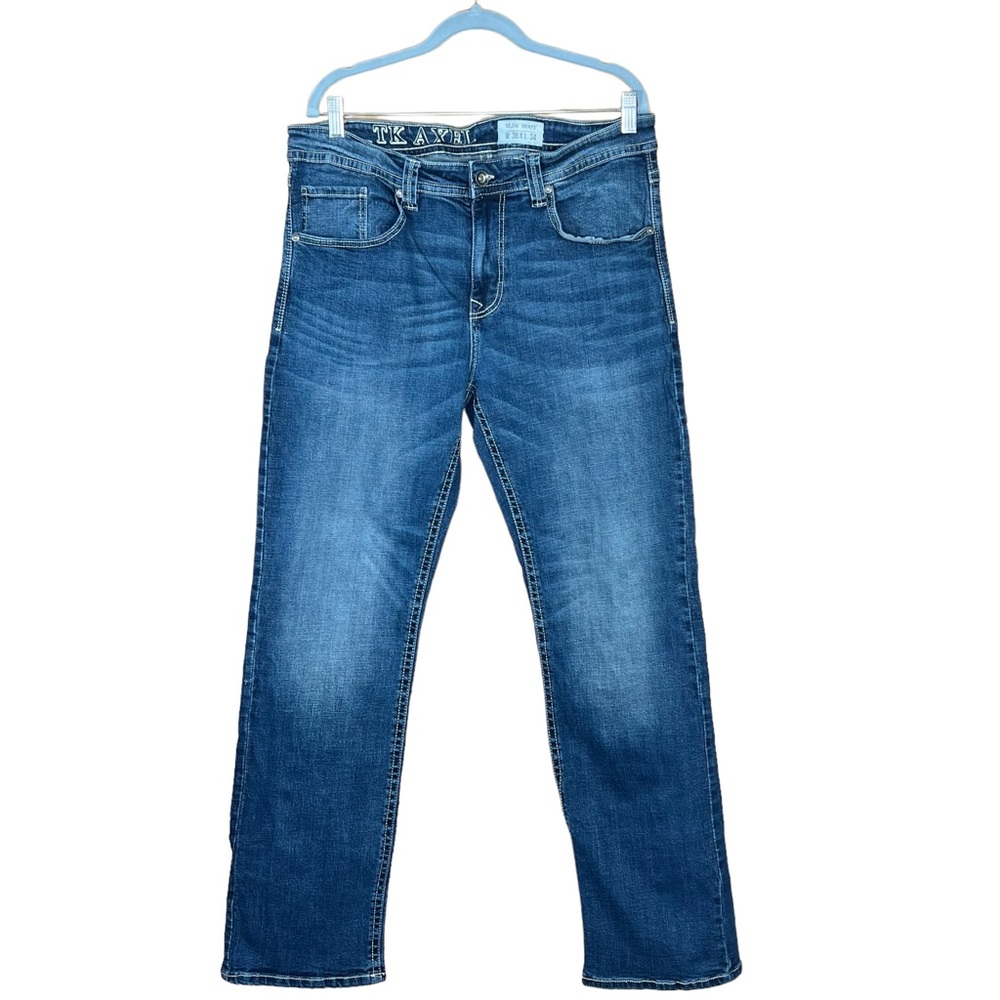 TK AXEL Men’s Slim Boot Medium Wash Jeans W/Embroidered & Flap Pockets 36 X 34